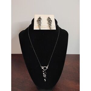Fifth Avenue Collection Gunmetal Crystal Necklace and Earring Set 14K Gold Post